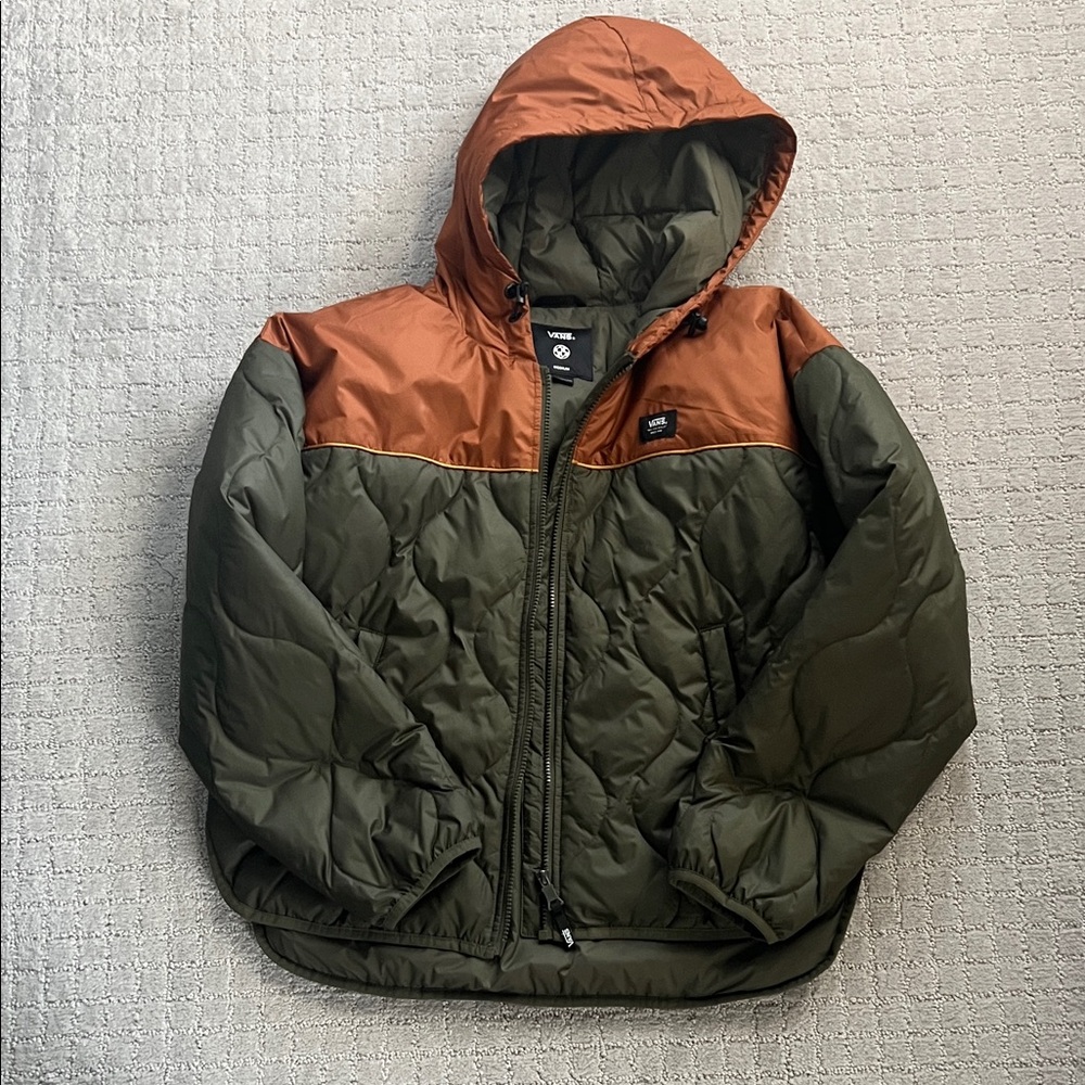 Vans Olive and Rust Hooded Puffer Jacket